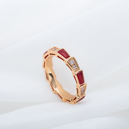 [⭐Corinne]SERPENTI RING PINK GOLD CARNELIAN DIAMOND 3MM