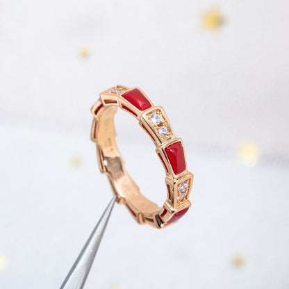 [⭐Corinne]SERPENTI RING PINK GOLD CARNELIAN DIAMOND 3MM