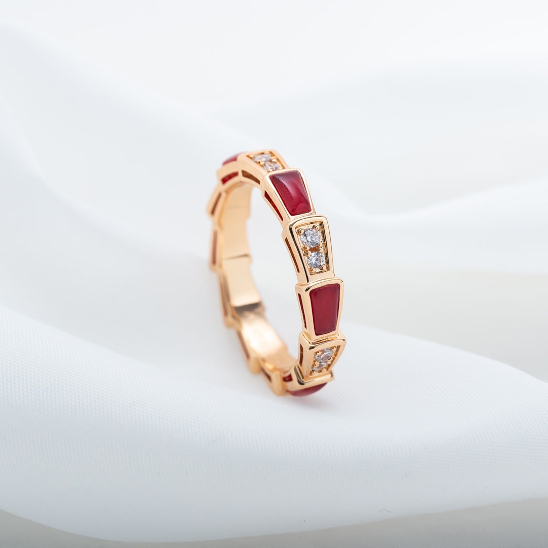 [⭐Corinne]SERPENTI RING PINK GOLD CARNELIAN DIAMOND 3MM