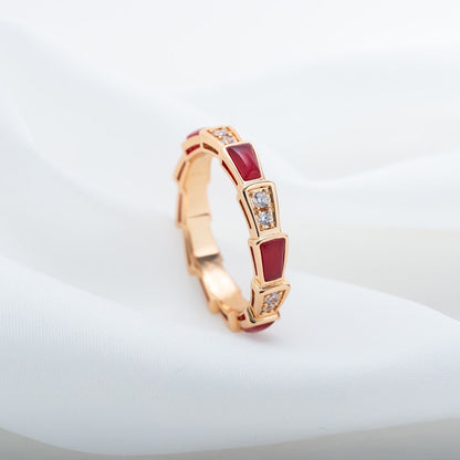 [⭐Corinne]SERPENTI RING PINK GOLD CARNELIAN DIAMOND 3MM