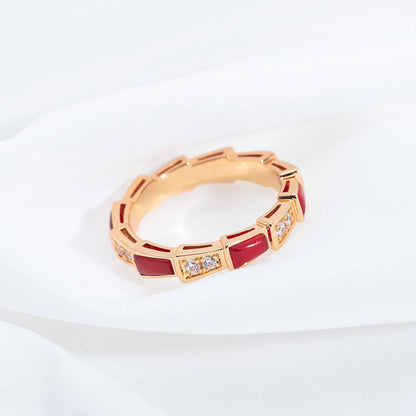 [⭐Corinne]SERPENTI RING PINK GOLD CARNELIAN DIAMOND 3MM