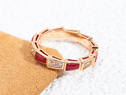 [⭐Corinne]SERPENTI RING PINK GOLD CARNELIAN DIAMOND 3MM