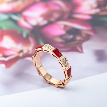 [⭐Corinne]SERPENTI RING PINK GOLD CARNELIAN DIAMOND 3MM