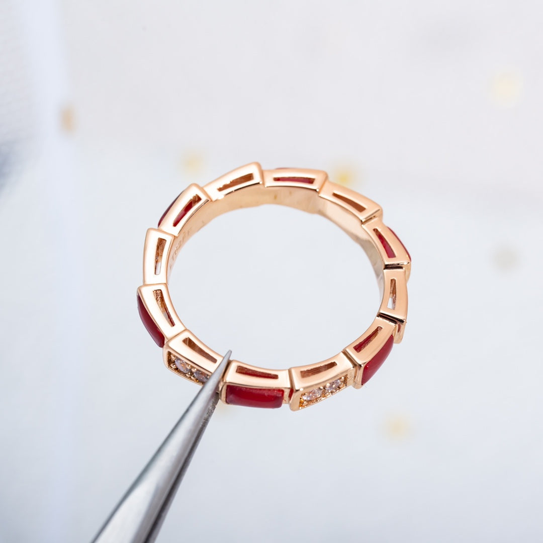 [⭐Corinne]SERPENTI RING PINK GOLD CARNELIAN DIAMOND 3MM