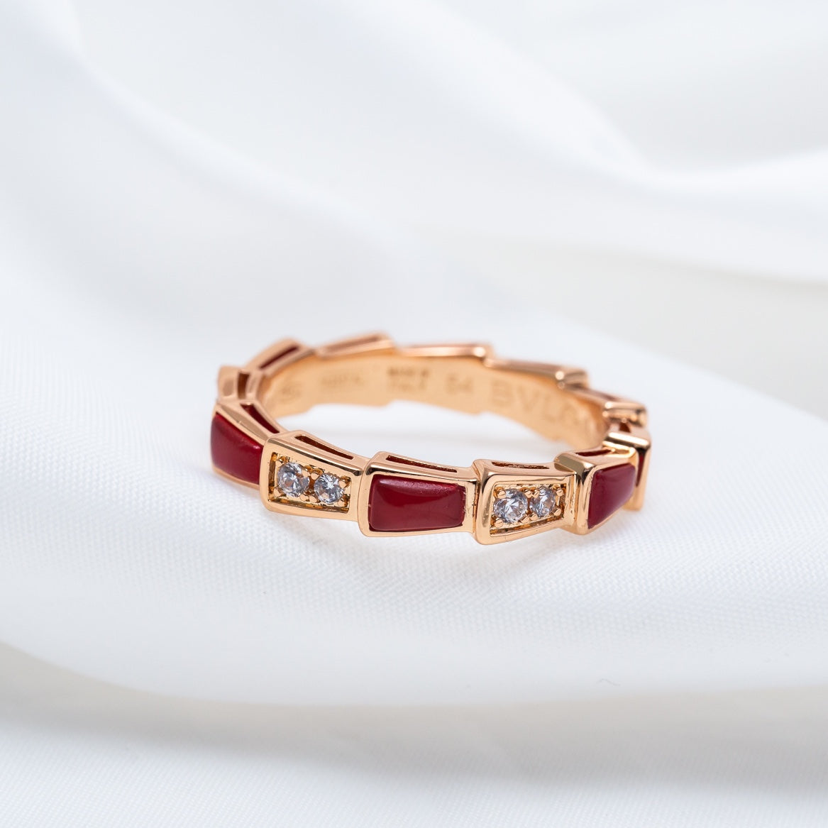 [⭐Corinne]SERPENTI RING PINK GOLD CARNELIAN DIAMOND 3MM
