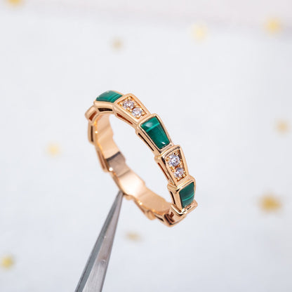 [⭐Corinne]SERPENTI RING PINK GOLD MALACHITE DIAMOND 3MM