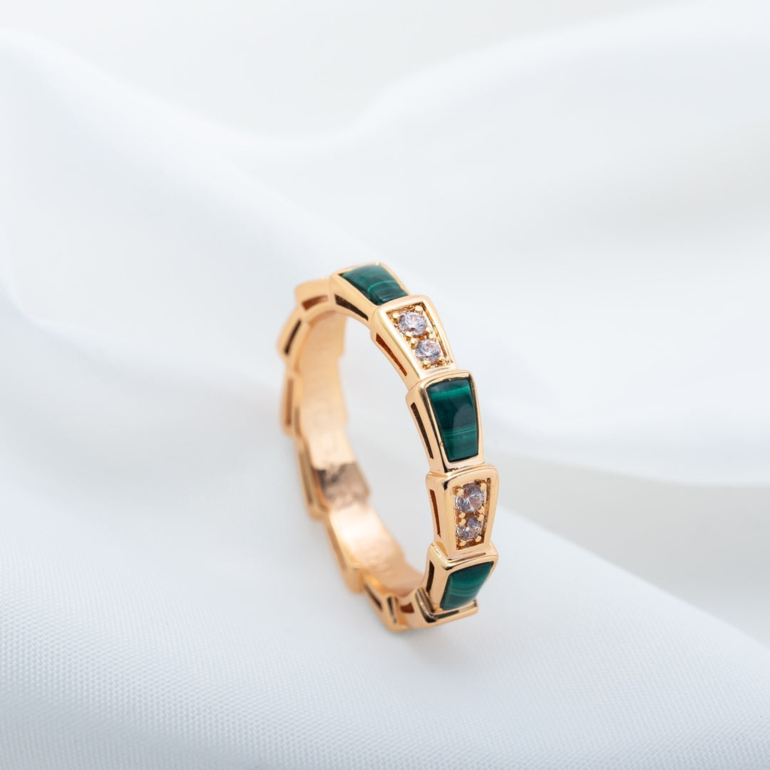[⭐Corinne]SERPENTI RING PINK GOLD MALACHITE DIAMOND 3MM