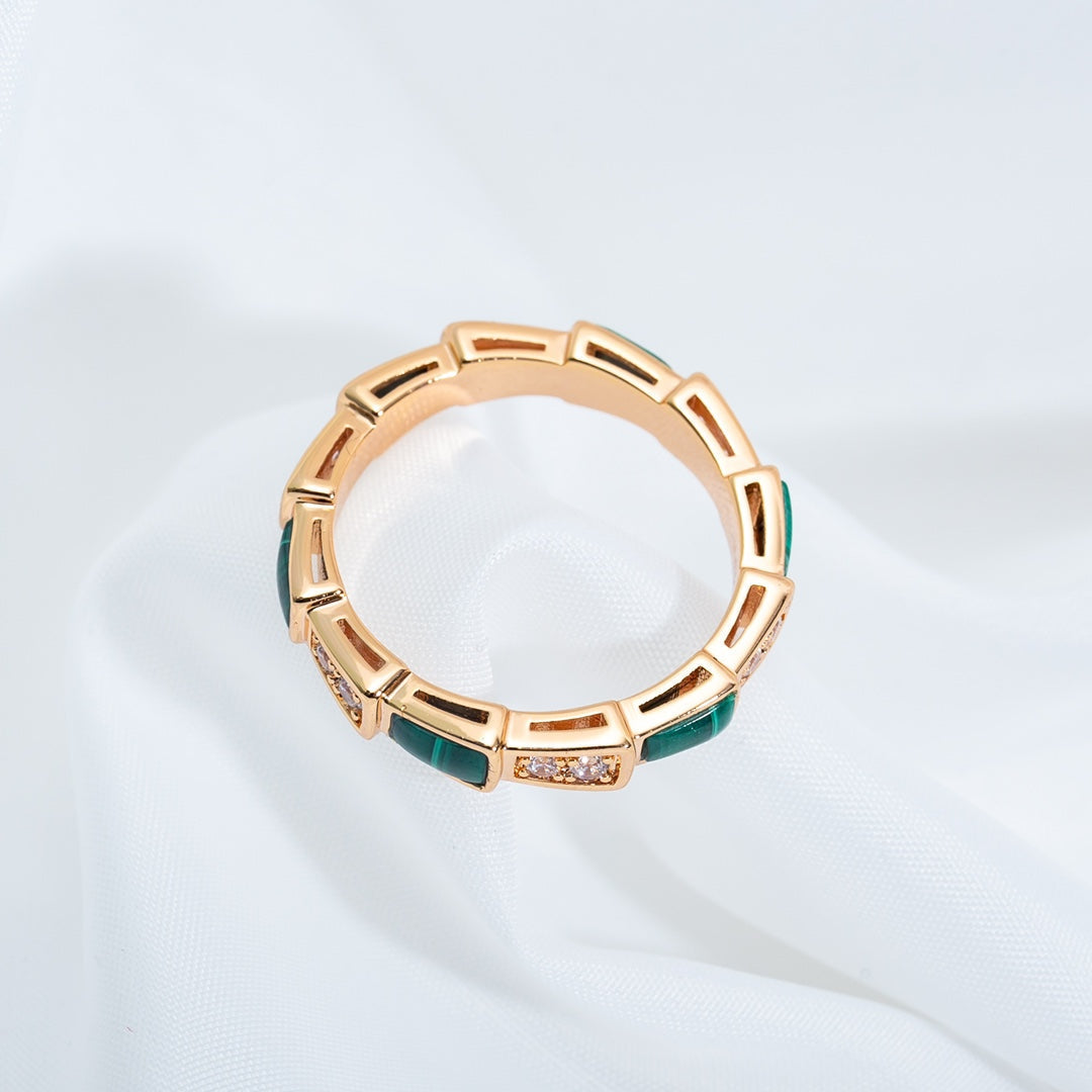[⭐Corinne]SERPENTI RING PINK GOLD MALACHITE DIAMOND 3MM
