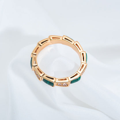 [⭐Corinne]SERPENTI RING PINK GOLD MALACHITE DIAMOND 3MM
