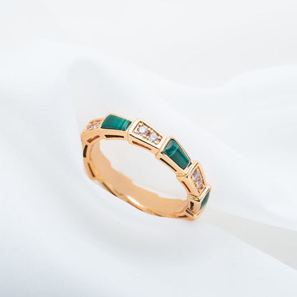 [⭐Corinne]SERPENTI RING PINK GOLD MALACHITE DIAMOND 3MM