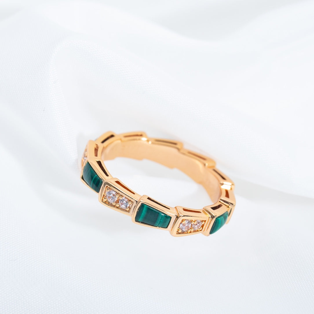 [⭐Corinne]SERPENTI RING PINK GOLD MALACHITE DIAMOND 3MM