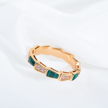 [⭐Corinne]SERPENTI RING PINK GOLD MALACHITE DIAMOND 3MM