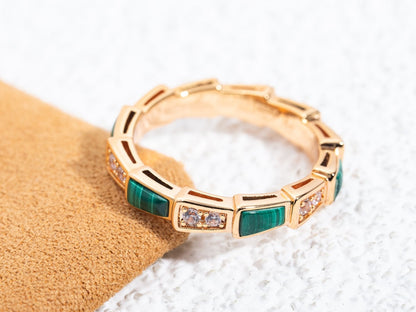 [⭐Corinne]SERPENTI RING PINK GOLD MALACHITE DIAMOND 3MM