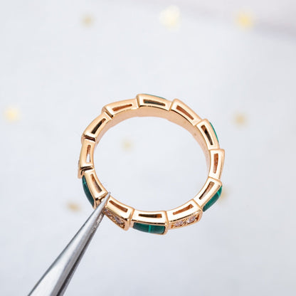 [⭐Corinne]SERPENTI RING PINK GOLD MALACHITE DIAMOND 3MM