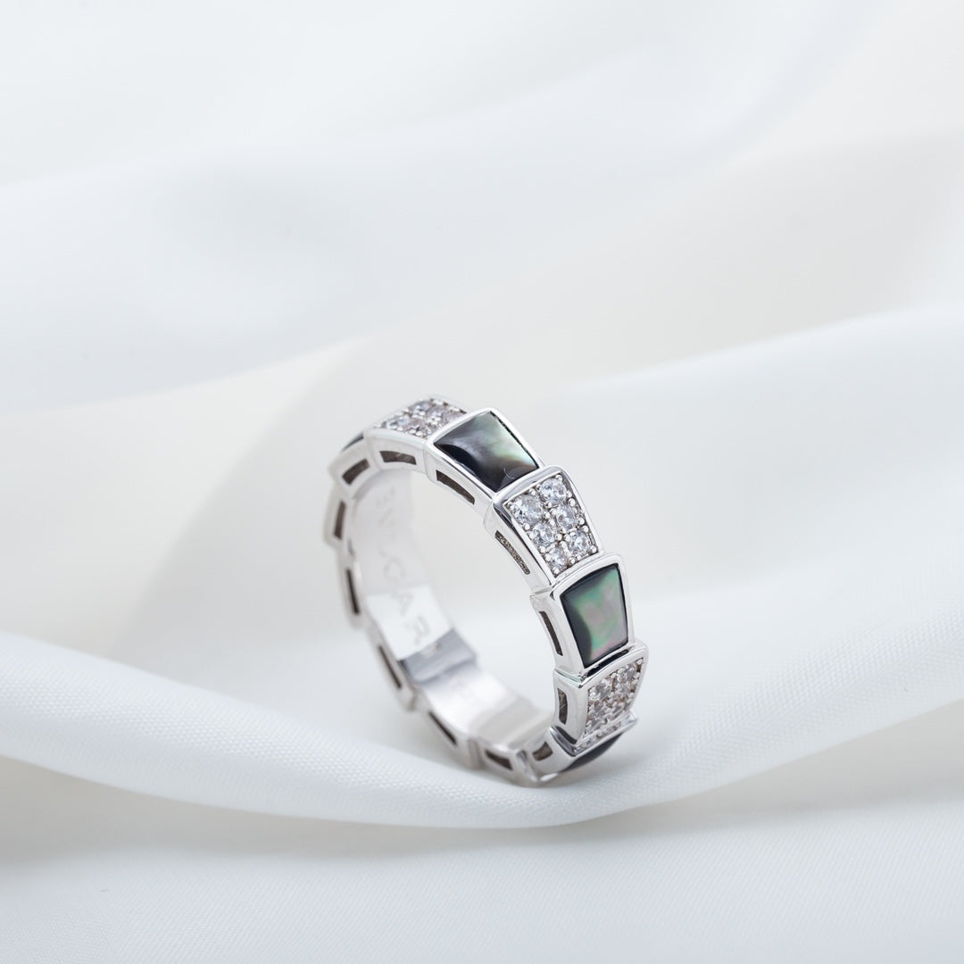[⭐Corinne]SERPENTI RING SILVER DIAMOND BLACK MOP 4MM