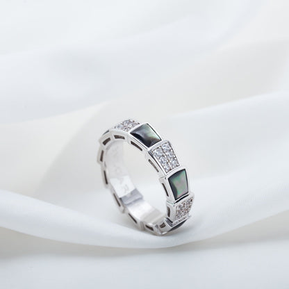 [⭐Corinne]SERPENTI RING SILVER DIAMOND BLACK MOP 4MM