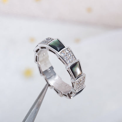 [⭐Corinne]SERPENTI RING SILVER DIAMOND BLACK MOP 4MM