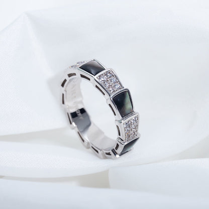 [⭐Corinne]SERPENTI RING SILVER DIAMOND BLACK MOP 4MM