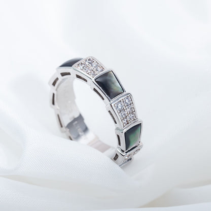 [⭐Corinne]SERPENTI RING SILVER DIAMOND BLACK MOP 4MM