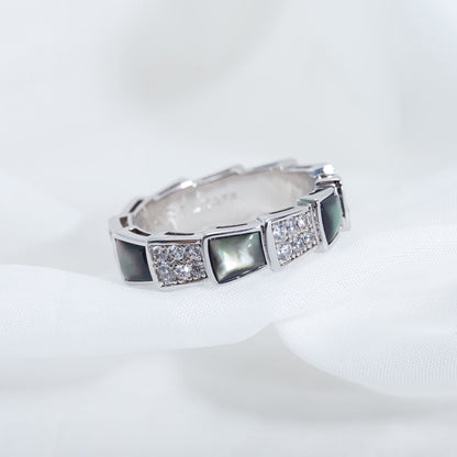 [⭐Corinne]SERPENTI RING SILVER DIAMOND BLACK MOP 4MM