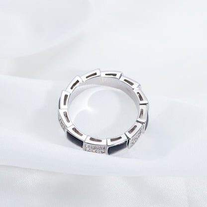 [⭐Corinne]SERPENTI RING SILVER DIAMOND BLACK MOP 4MM