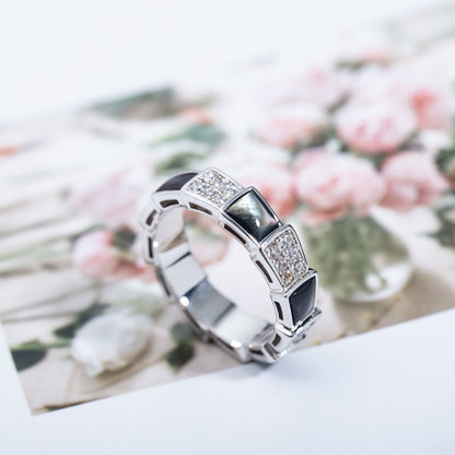 [⭐Corinne]SERPENTI RING SILVER DIAMOND BLACK MOP 4MM