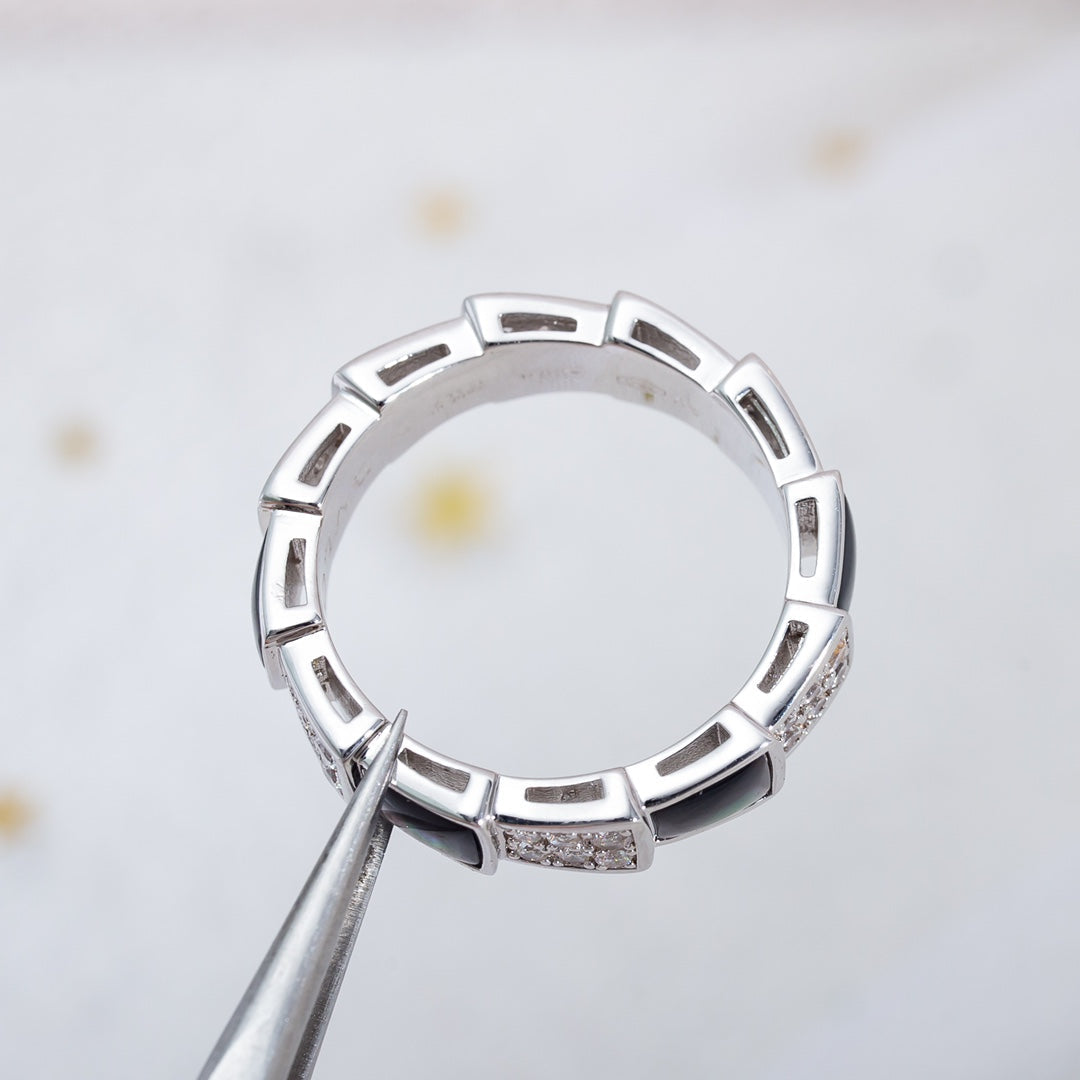 [⭐Corinne]SERPENTI RING SILVER DIAMOND BLACK MOP 4MM