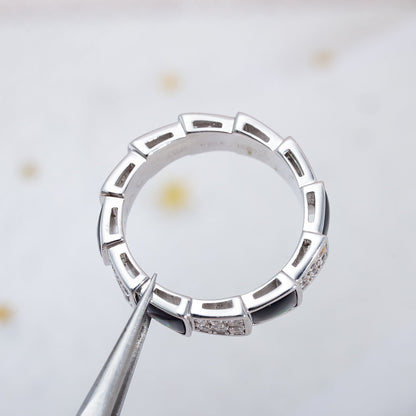 [⭐Corinne]SERPENTI RING SILVER DIAMOND BLACK MOP 4MM