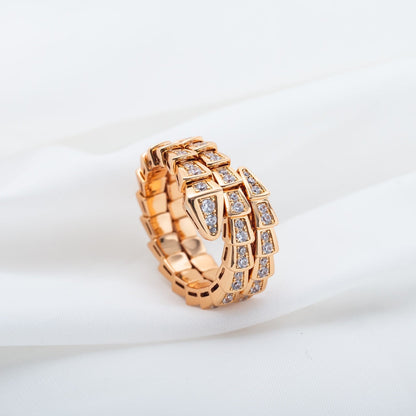 [⭐Corinne]SERPENTI RING PINK GOLD DIAMOND DOUBLE ROW