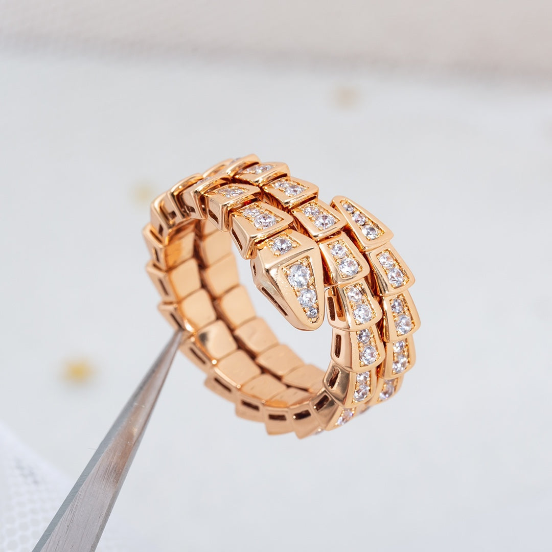 [⭐Corinne]SERPENTI RING PINK GOLD DIAMOND DOUBLE ROW