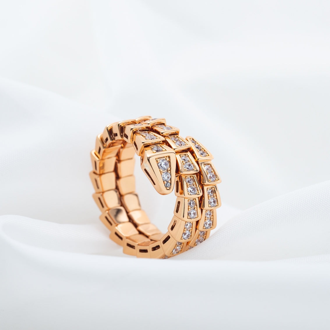 [⭐Corinne]SERPENTI RING PINK GOLD DIAMOND DOUBLE ROW
