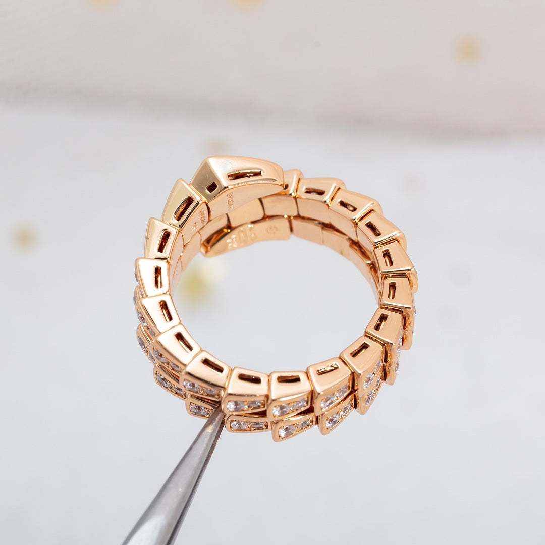 [⭐Corinne]SERPENTI RING PINK GOLD DIAMOND DOUBLE ROW
