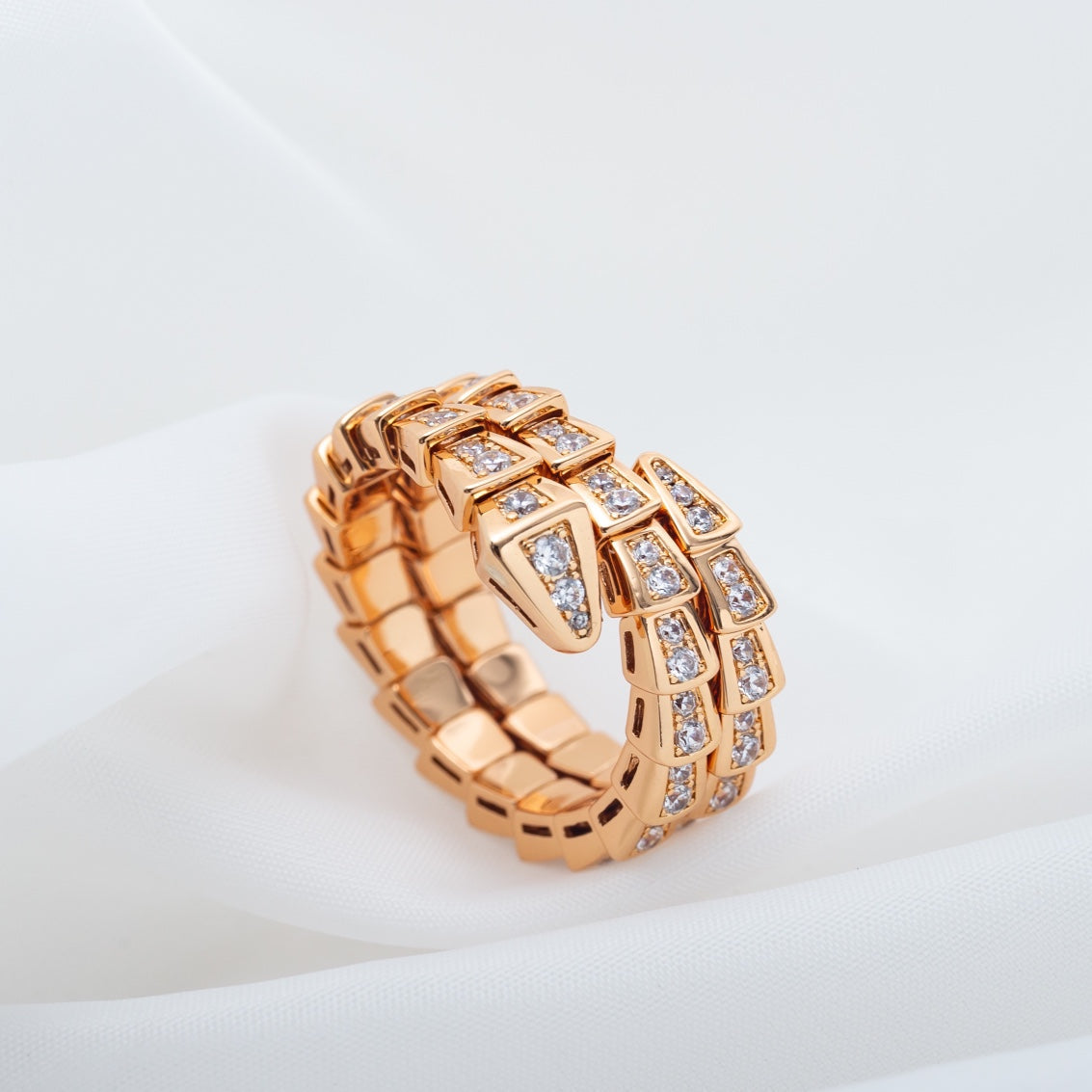 [⭐Corinne]SERPENTI RING PINK GOLD DIAMOND DOUBLE ROW