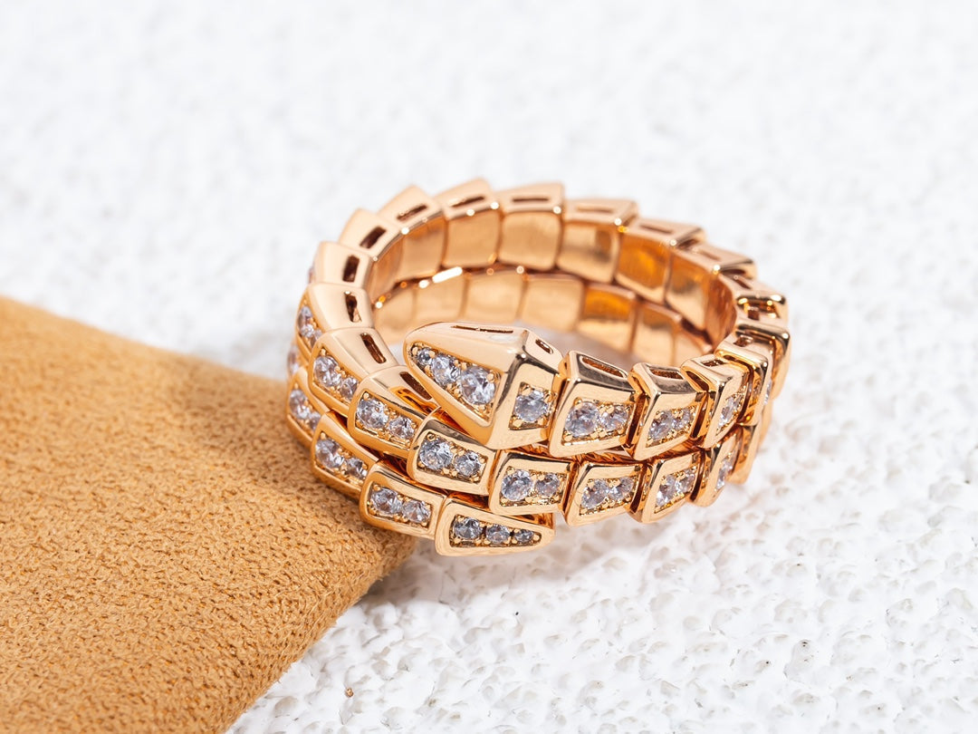 [⭐Corinne]SERPENTI RING PINK GOLD DIAMOND DOUBLE ROW