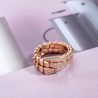 [⭐Corinne]SERPENTI RING PINK GOLD DIAMOND DOUBLE ROW