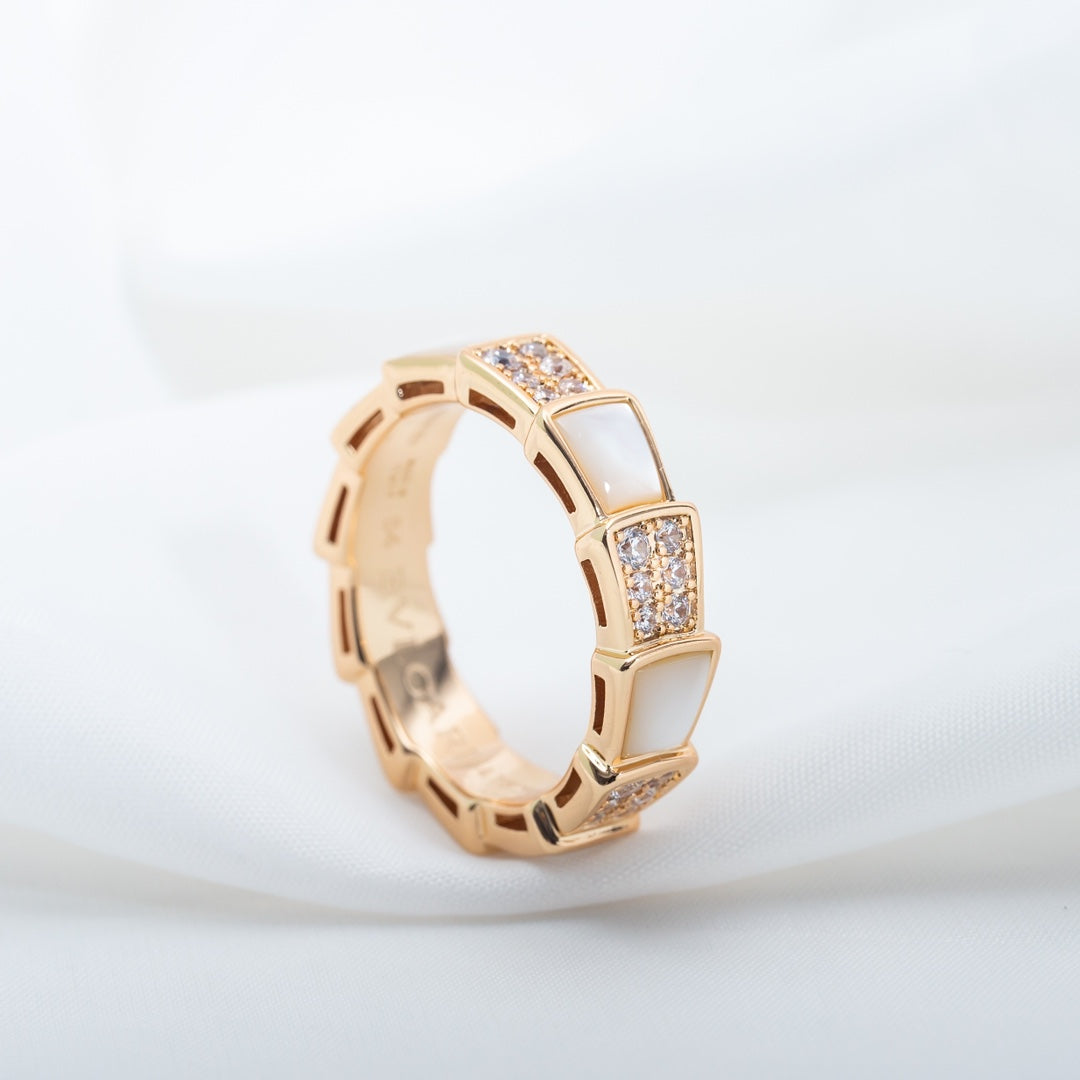 [⭐Corinne]SERPENTI RING PINK GOLD MOP DIAMOND PAVED 4MM