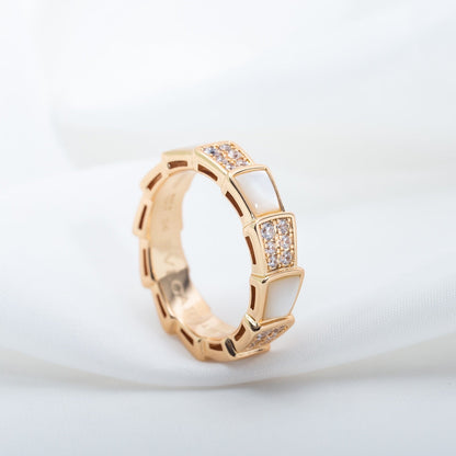 [⭐Corinne]SERPENTI RING PINK GOLD MOP DIAMOND PAVED 4MM