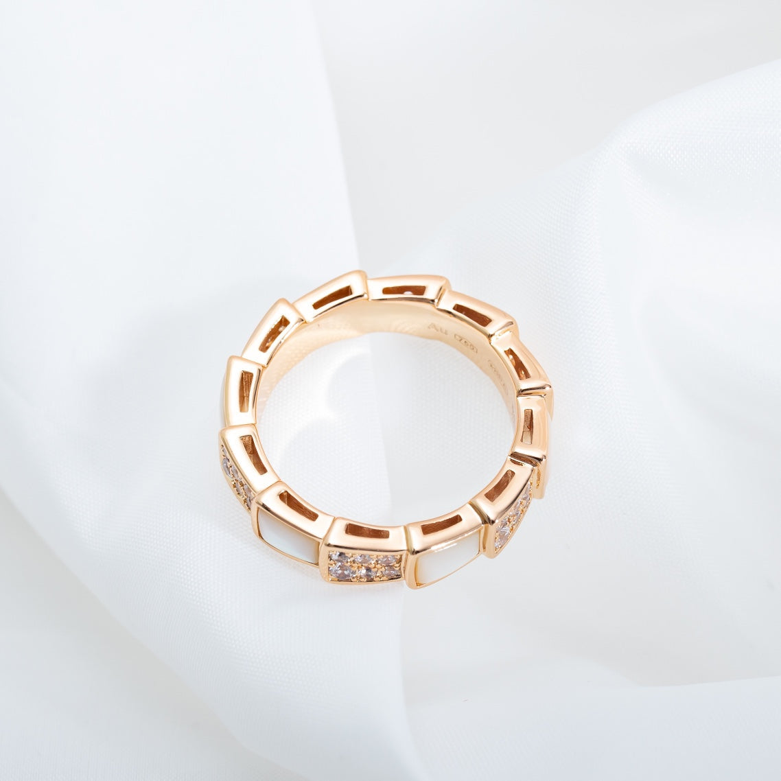 [⭐Corinne]SERPENTI RING PINK GOLD MOP DIAMOND PAVED 4MM