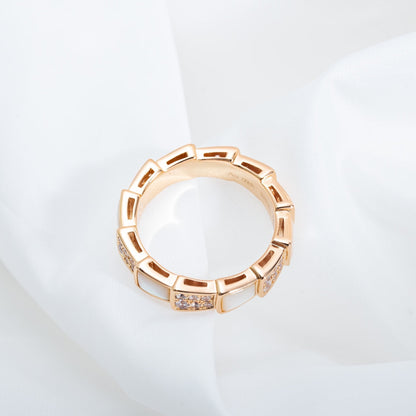 [⭐Corinne]SERPENTI RING PINK GOLD MOP DIAMOND PAVED 4MM