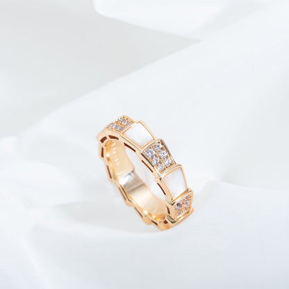[⭐Corinne]SERPENTI RING PINK GOLD MOP DIAMOND PAVED 4MM