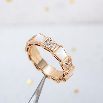 [⭐Corinne]SERPENTI RING PINK GOLD MOP DIAMOND PAVED 4MM