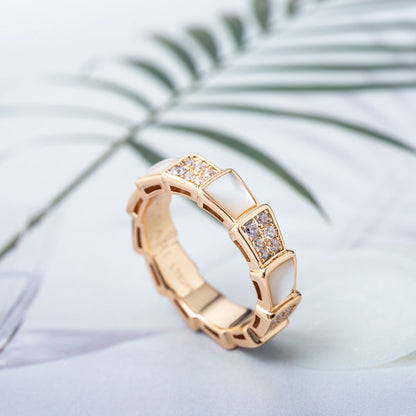 [⭐Corinne]SERPENTI RING PINK GOLD MOP DIAMOND PAVED 4MM