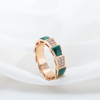 [⭐Corinne]SERPENTI RING PINK GOLD MALACHITE DIAMOND PAVED 4MM