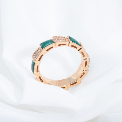 [⭐Corinne]SERPENTI RING PINK GOLD MALACHITE DIAMOND PAVED 4MM