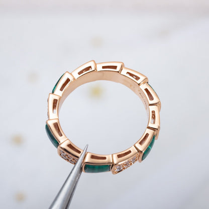[⭐Corinne]SERPENTI RING PINK GOLD MALACHITE DIAMOND PAVED 4MM