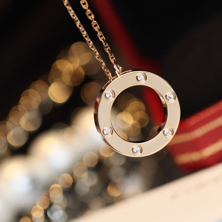[⭐Corinne]LOVE NECKLACE 16MM 6 DIAMONDS PINK GOLD