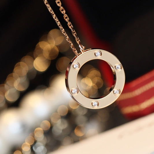 [⭐Corinne]LOVE NECKLACE 16MM 6 DIAMONDS PINK GOLD
