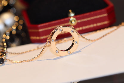 [⭐Corinne]LOVE NECKLACE 16MM 6 DIAMONDS PINK GOLD