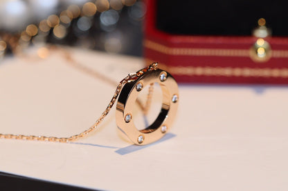 [⭐Corinne]LOVE NECKLACE 16MM 6 DIAMONDS PINK GOLD