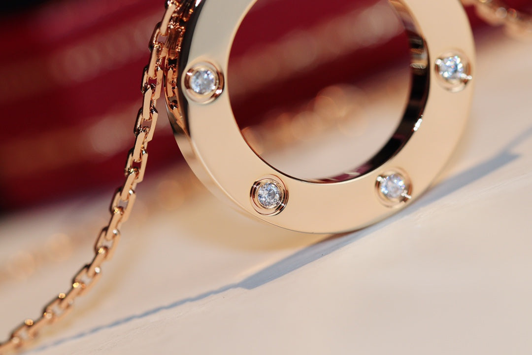 [⭐Corinne]LOVE NECKLACE 16MM 6 DIAMONDS PINK GOLD
